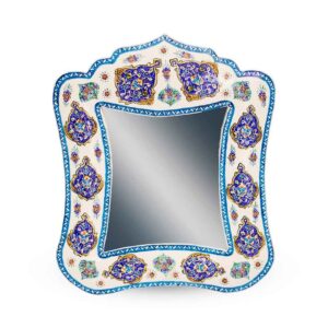 آینه مینا کاری 18*22 زمینه سفید ترنجی اعلاء اثر استاد خادم