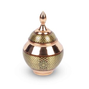 قندان سیبی مس و خاتم قلمزنی سیمی ممتاز اثر استاد غلامی سفارشی شفقی