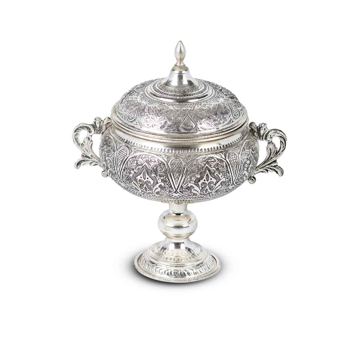 گز خوری خسره ای قلندنی آنبنتره 24 کعب دار اسدی 021015 گزخوری خمره ای قلمزنی آبنقره 24 کعب دار اثر استاد اسدی