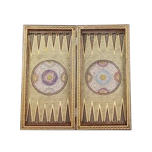 تخته نرد خاتم پشت گرد 50 اسلیمی کلاسیک دو با کیف و مهره اثر استاد قضاوی