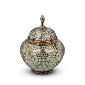قندان پایه دار 16 سانتی خاتم سابیده اعلاء اثر استاد معمار