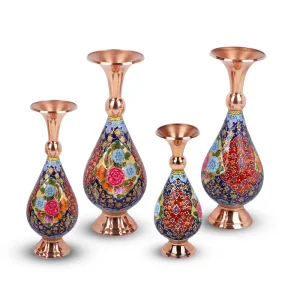 گلدان صراحی مس و پرداز رنگی جدید اثر استاد ترکان سفارشی شفقی